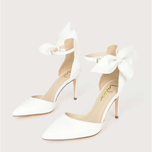 Lulus Lizaa White Bow Ankle Strap Pumps - Size 8 - Picture 3 of 5